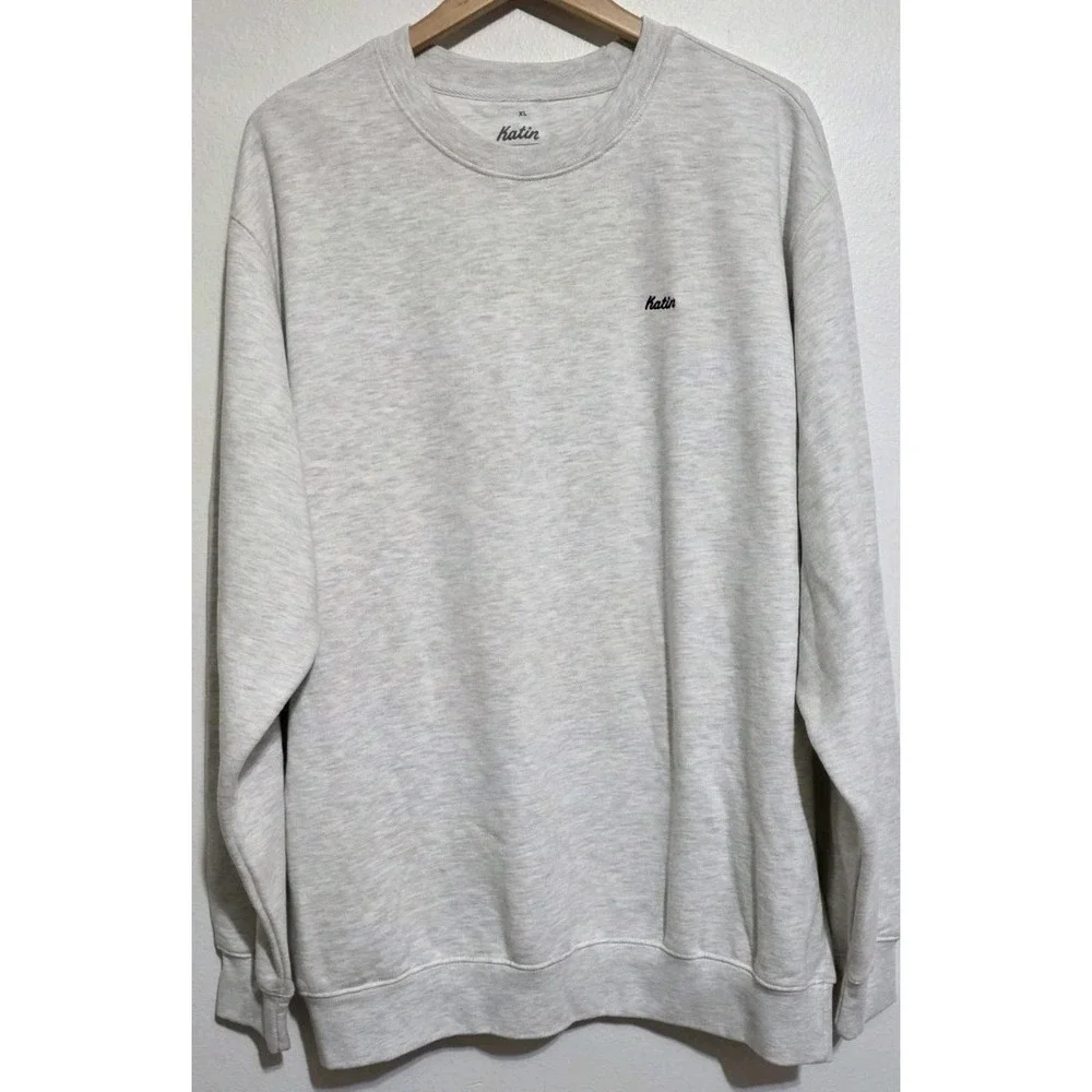 NEW KATIN Men's Crewneck Fleece Sweatshirt‎ Gray XL Pullover Long Sleeve Lounge